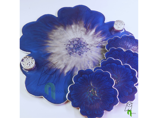 Pushpa the blue passion one tray with four coasters