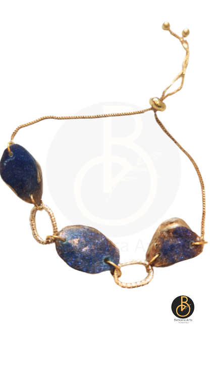 Two Sided Blue & Gold Agate Bracelet