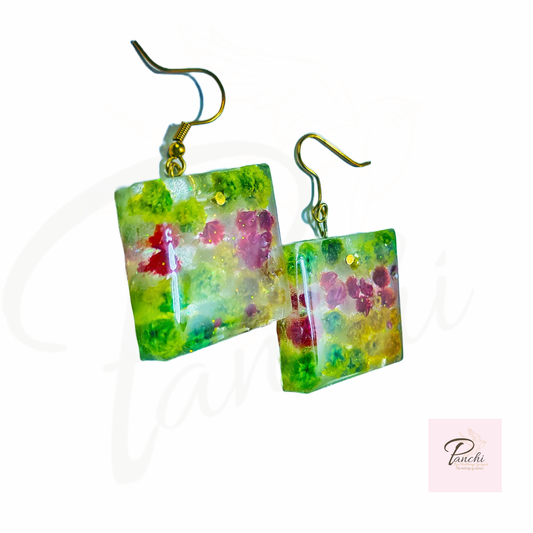 Multi colour fresh flower earrings