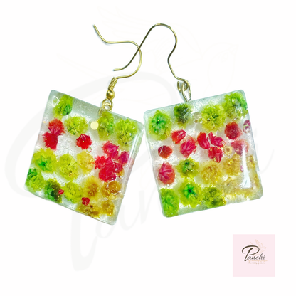 Multi colour fresh flower earrings