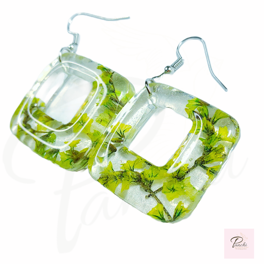 Green real flower earrings