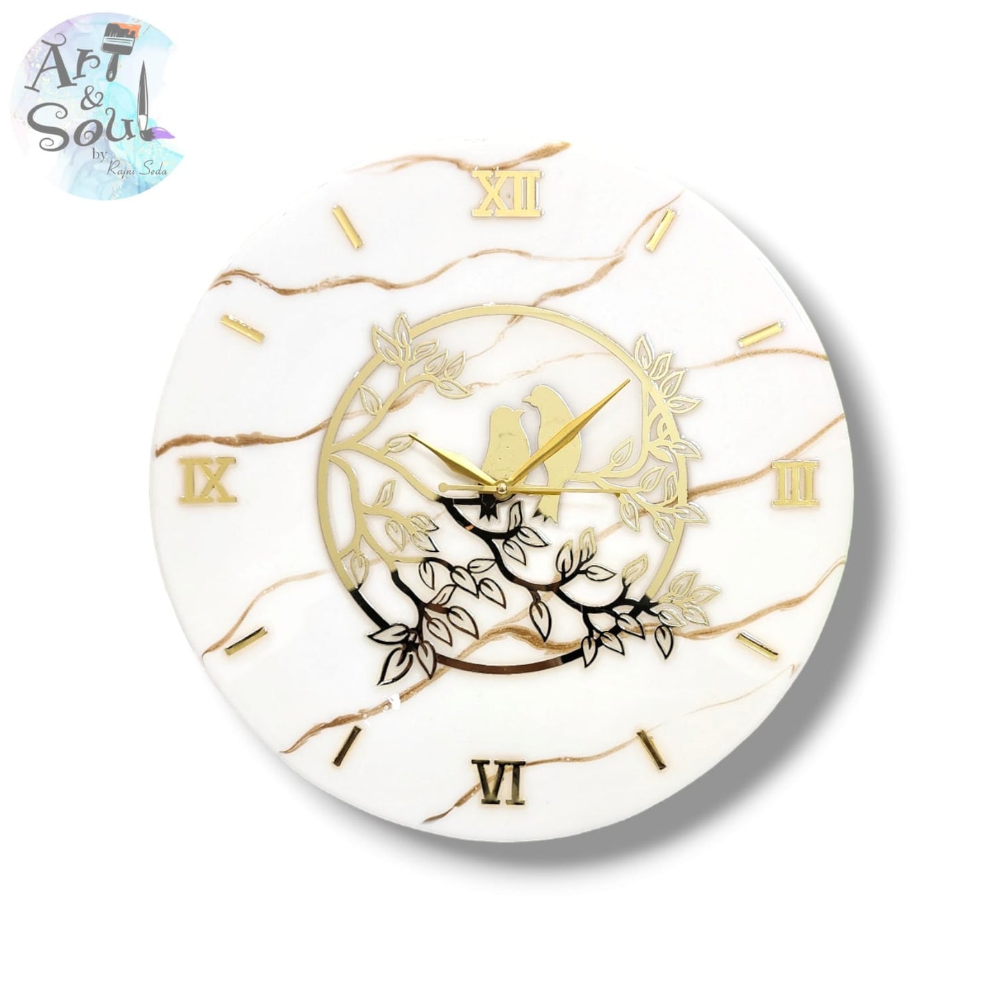 Love birds light cream & golden wall clock