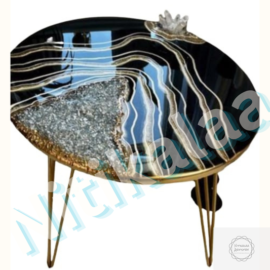 Gold and black round geode centre table