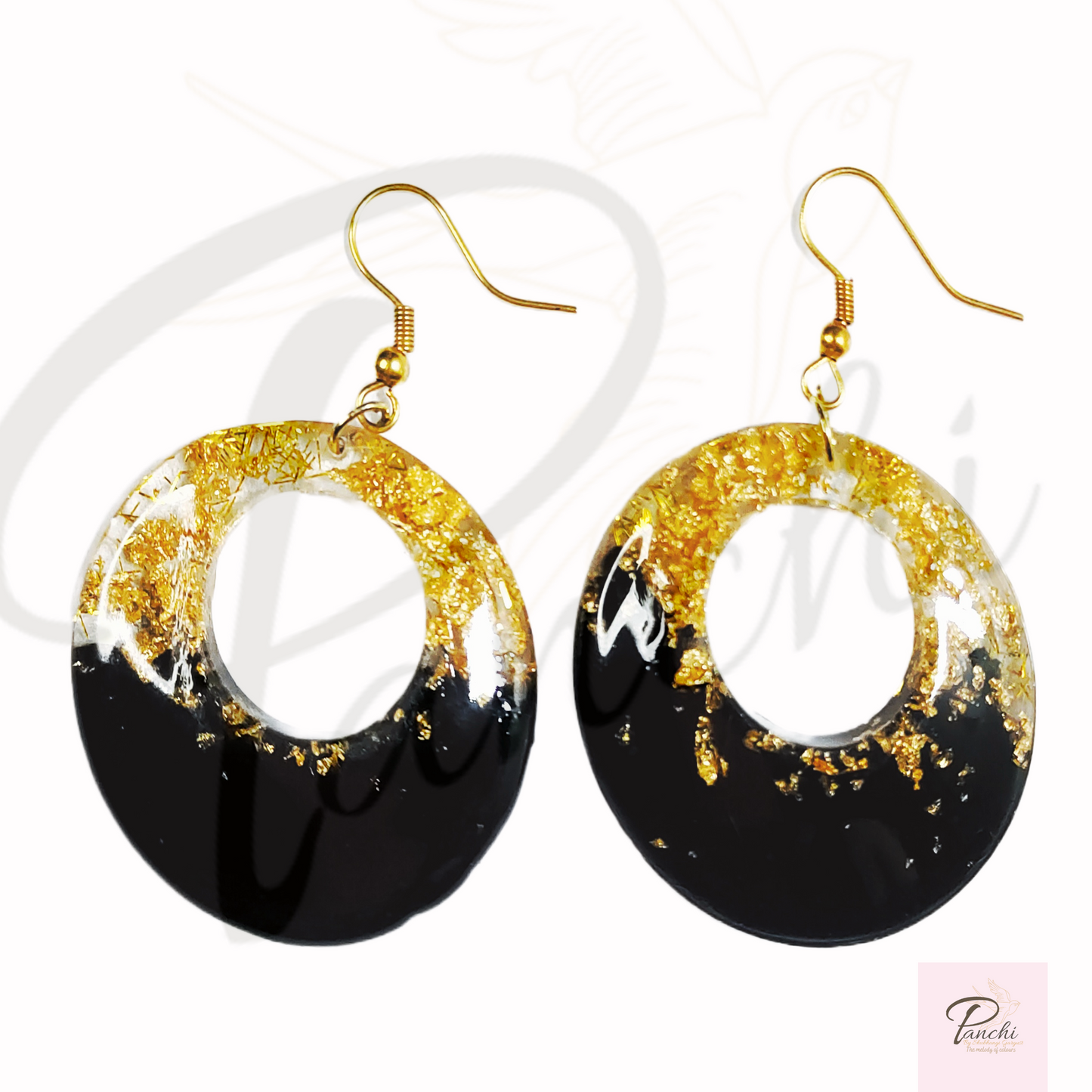 Black golden foil earrings