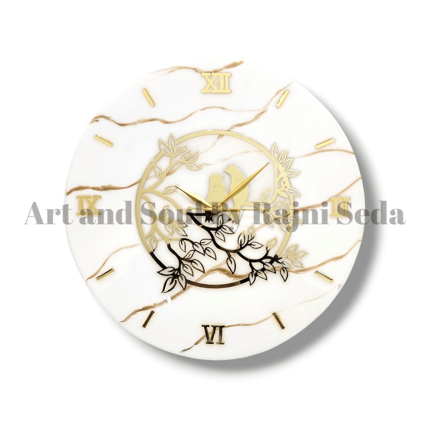 Love birds light cream & golden wall clock