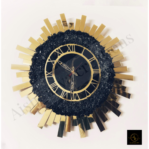 Sunshine Black golden resin geode clock