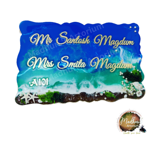 A gleaming resin nameplate with Ocean theme