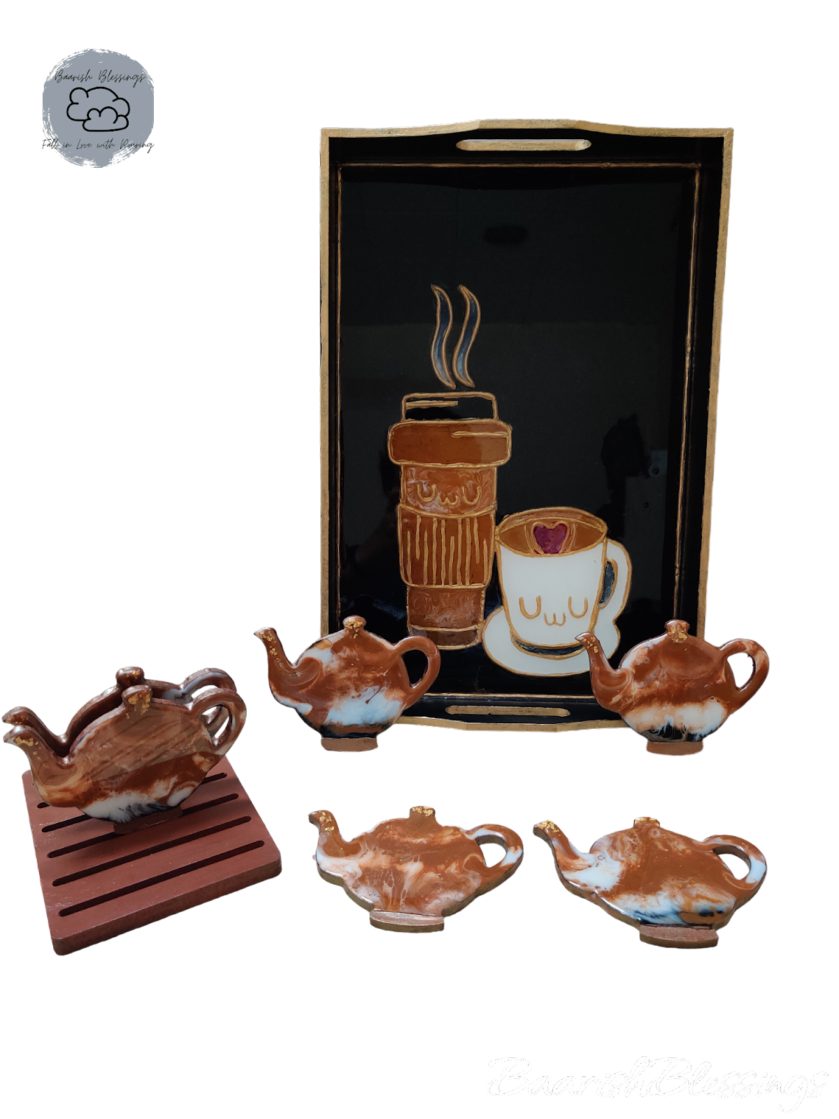 Cup of Joe Coffee Tray & kettle Coaster Set of 6