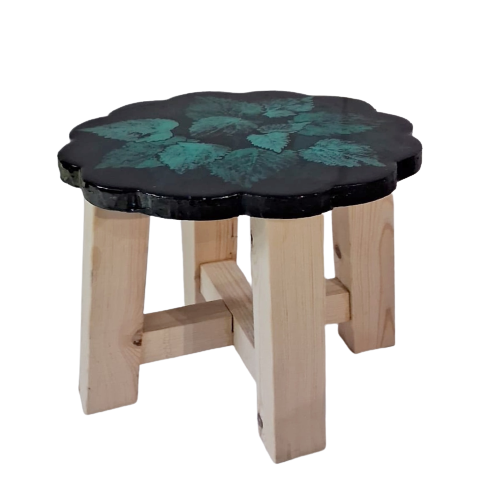 Green leaf print stool