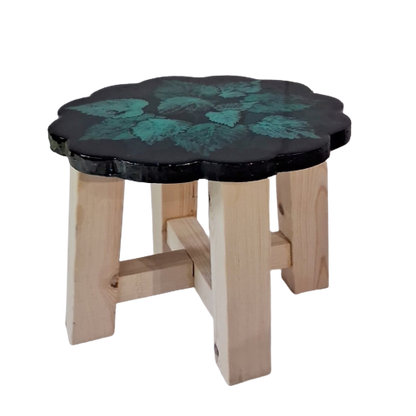 Green leaf print stool