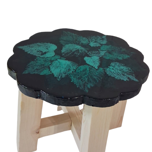 Green leaf print stool