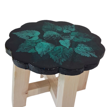 Green leaf print stool