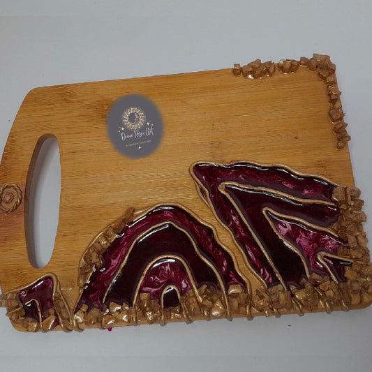 bamboo wooden platter with 2 silver foil coasters