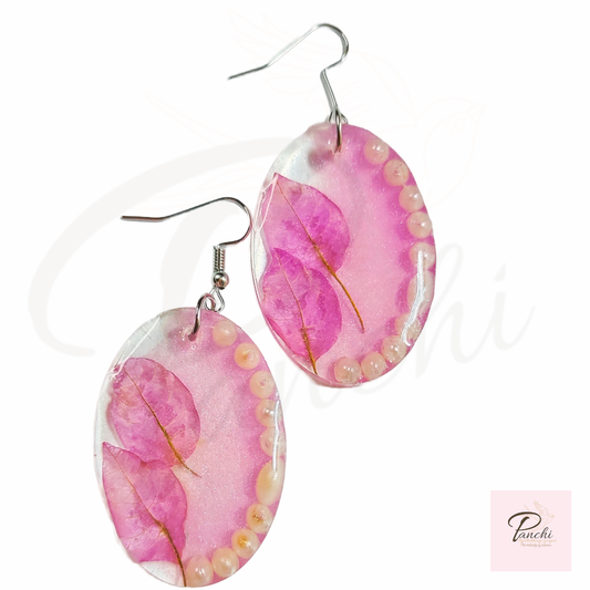 Pink real flower earrings